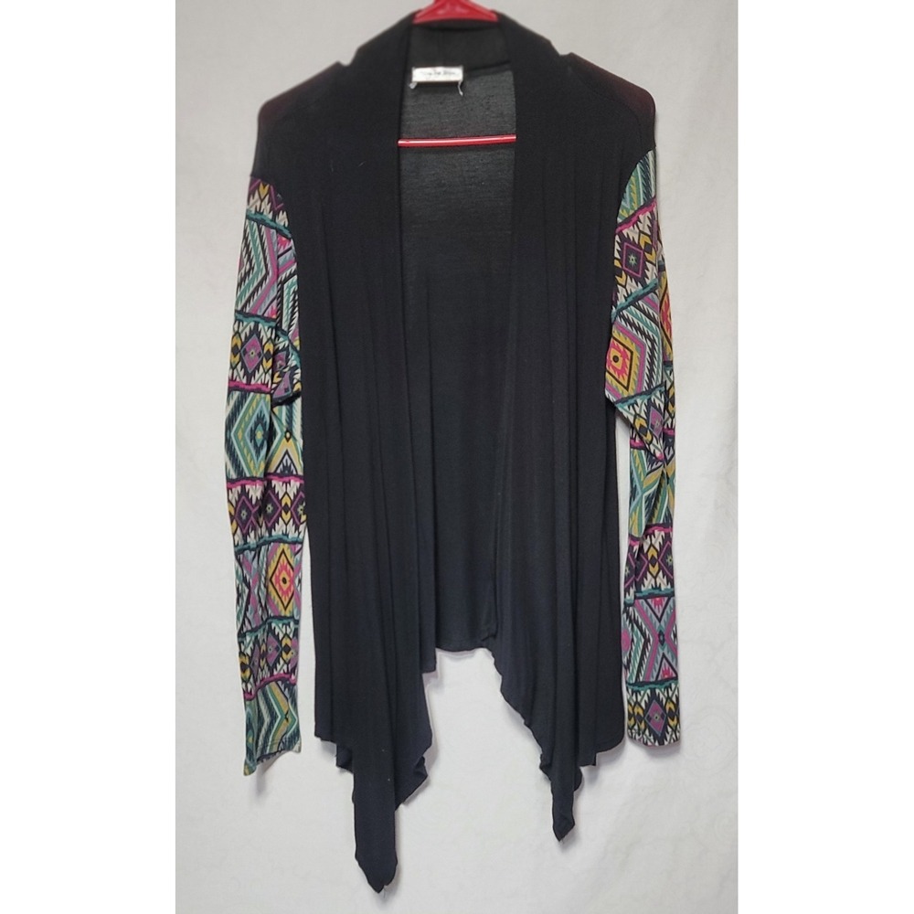 The Zig Zag Stripe Womens Cardigan Size XL Black Southwest Design